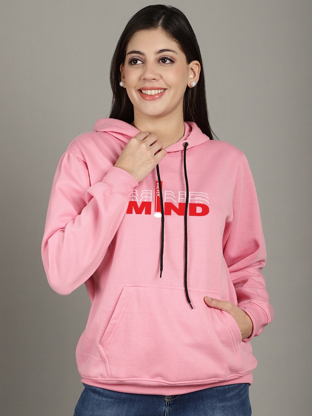 

GRACIT Printed Fleece Hooded Pullover Sweatshirt, Pink