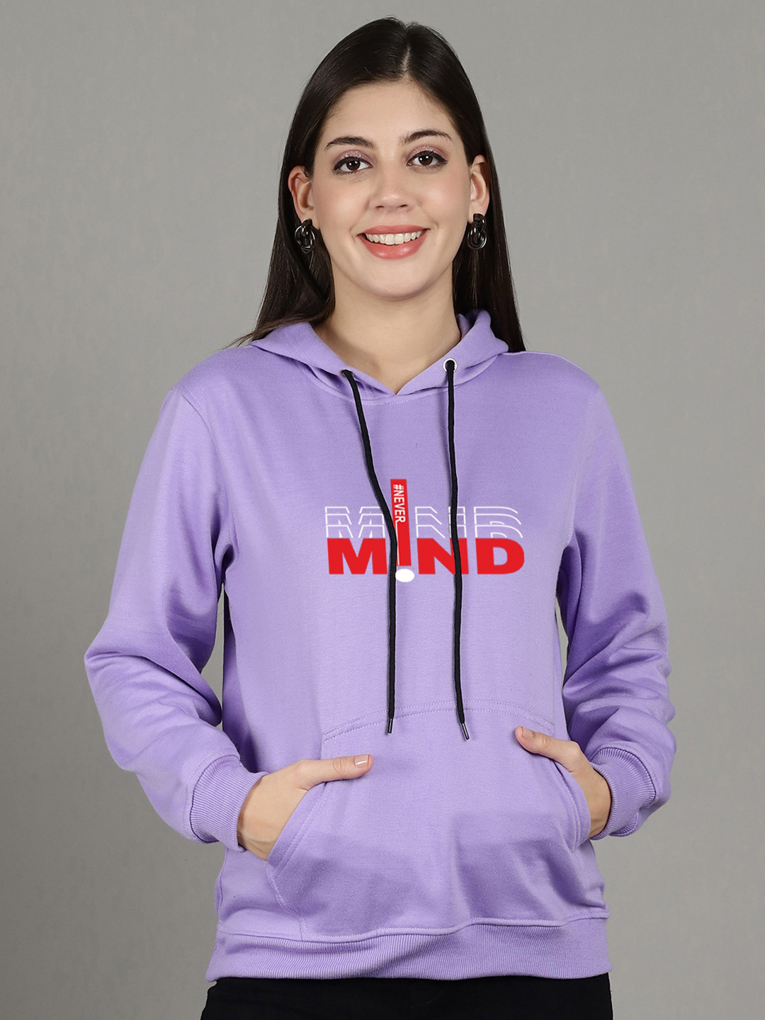 

GRACIT Typography Printed Hooded Fleece Pullover, Purple