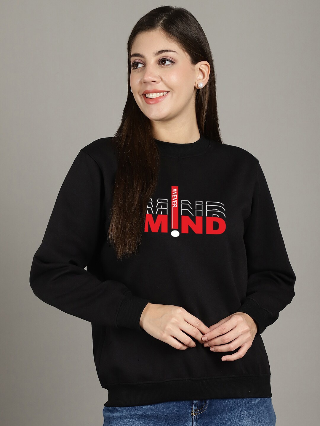 

GRACIT Typographic Printed Fleece Sweatshirt, Black
