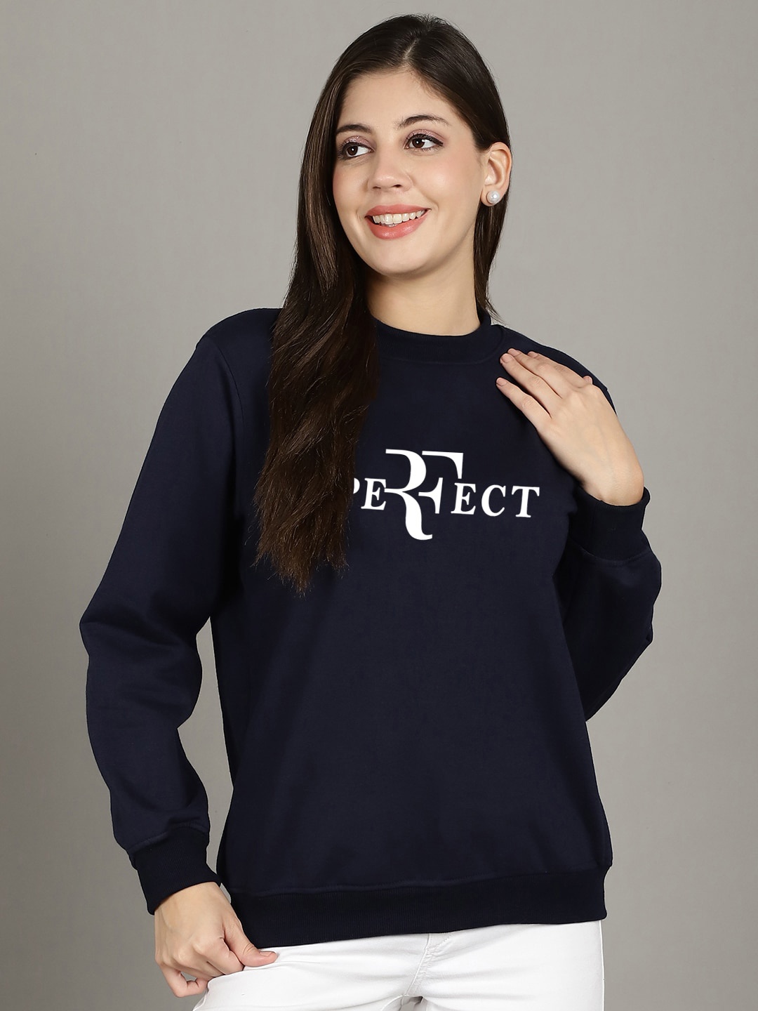 

GRACIT Typography Printed Fleece Sweatshirt, Navy blue