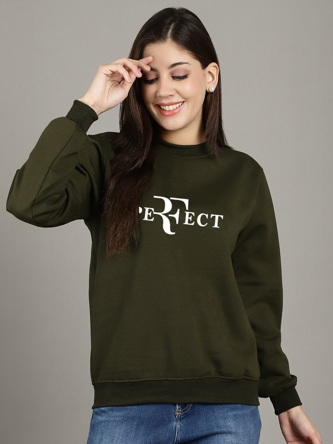 

GRACIT Printed Fleece Pullover Sweatshirt, Olive