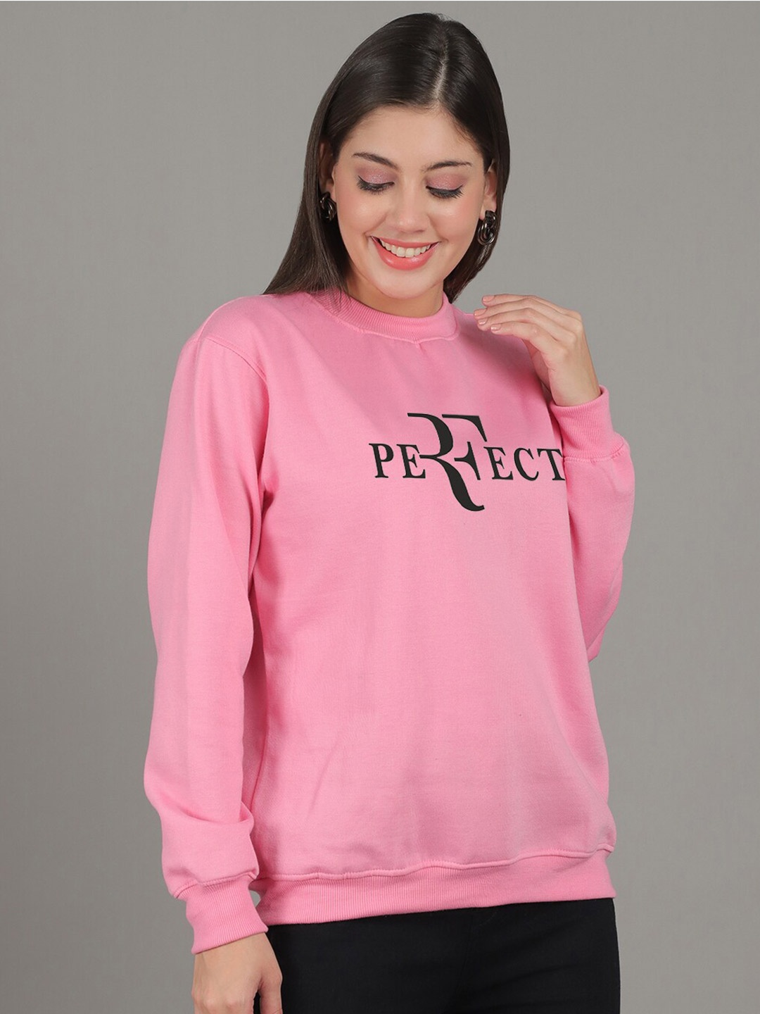 

GRACIT Typographic Printed Fleece Sweatshirt, Pink