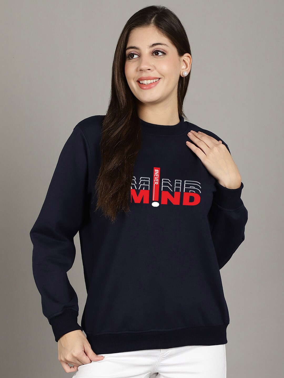 

GRACIT Mind Printed Fleece Pullover Sweatshirt, Navy blue