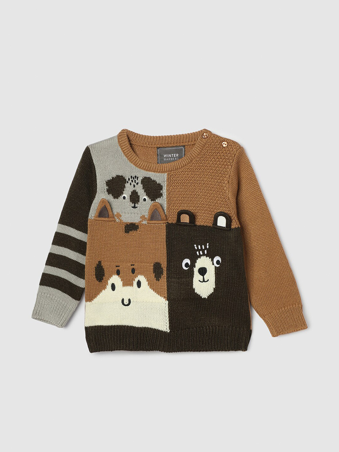 

max Boys Self Design Acrylic Pullover Sweaters, Coffee brown
