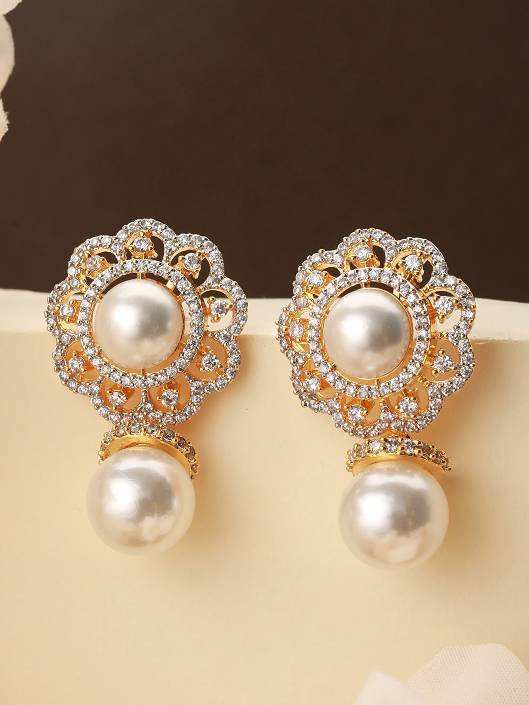 

Saraf RS Jewellery Gold-Plated Floral Drop Earrings