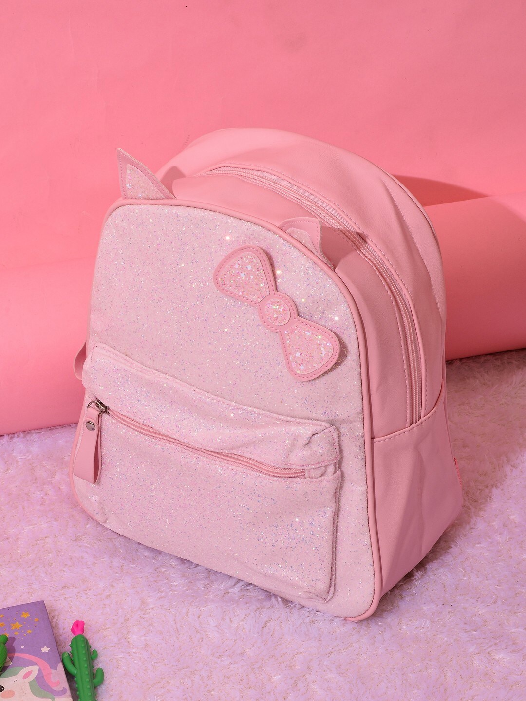 

POPLINS Kids Synthetic Bow Embellished Backpack, Pink