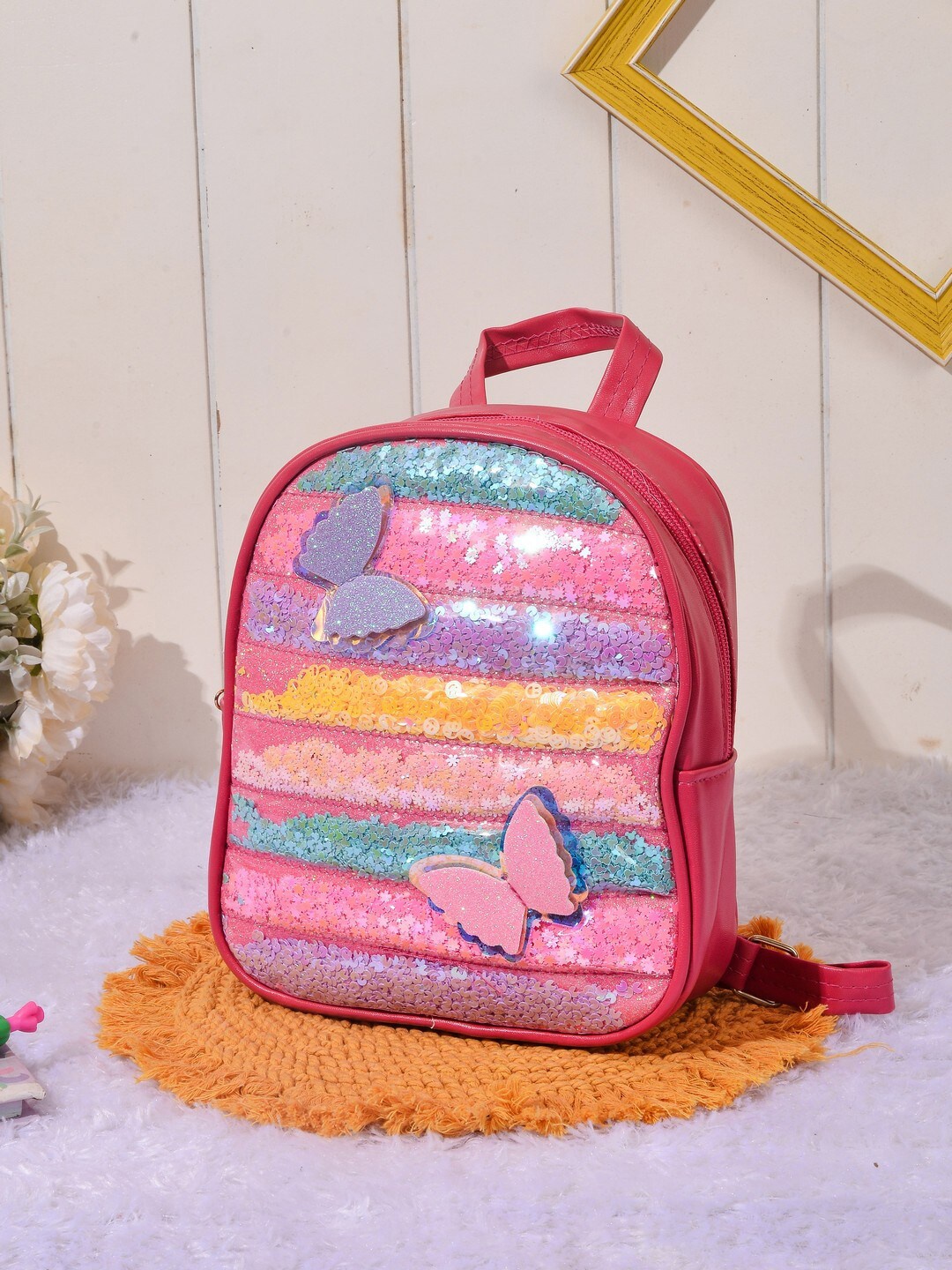 

POPLINS Kids Synthetic Butterfly Embellished Backpack, Red