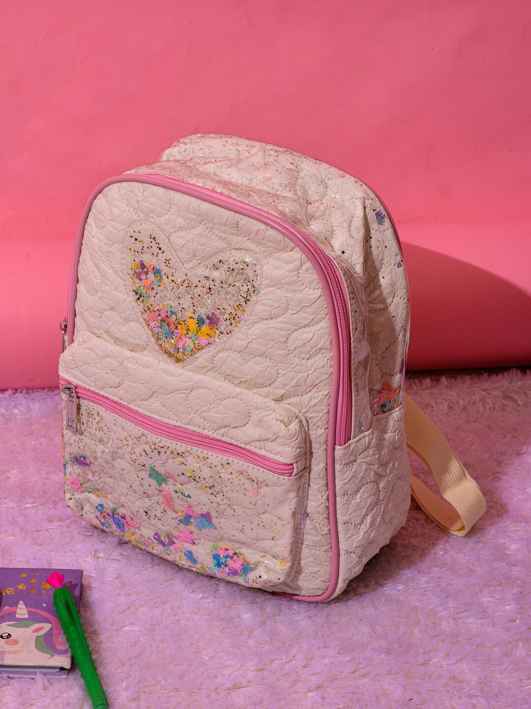 

POPLINS Kids Textured Embellished Backpack, Off white