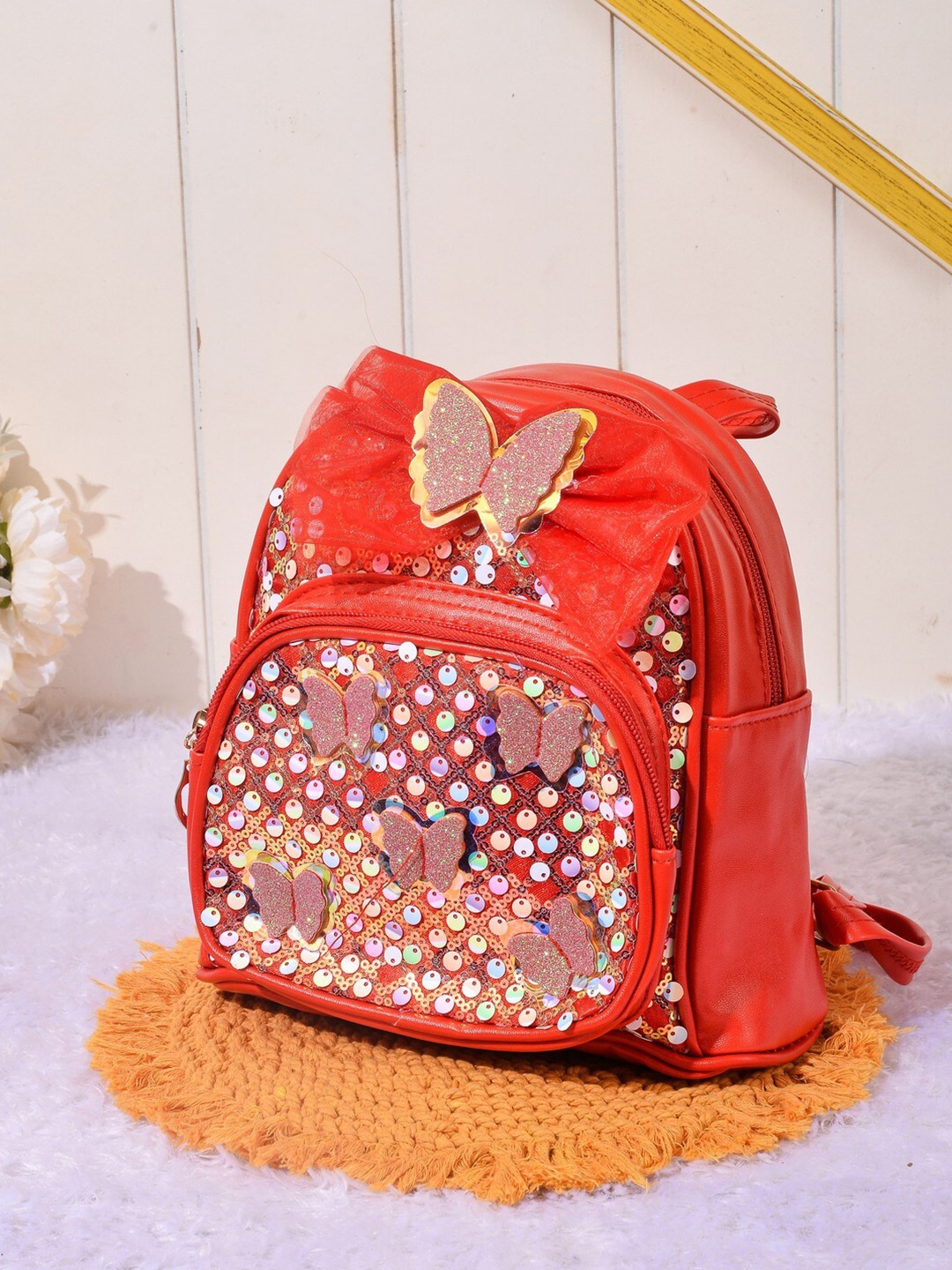 

POPLINS Kids Embellished Bow Backpack, Red