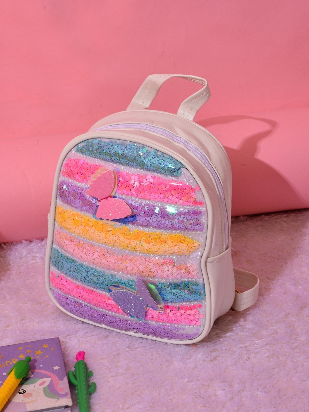 

POPLINS Kids Striped Backpack, White