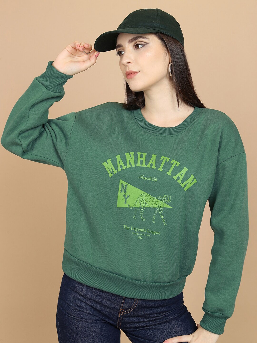 

Tokyo Talkies Green Printed Pullover Sweatshirt