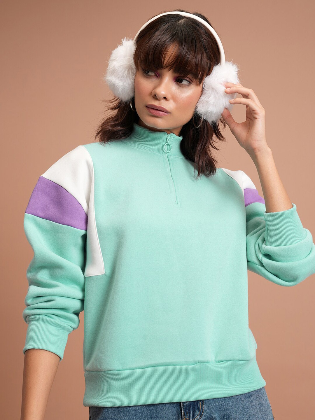 

Tokyo Talkies Mock Collar Pullover, Sea green