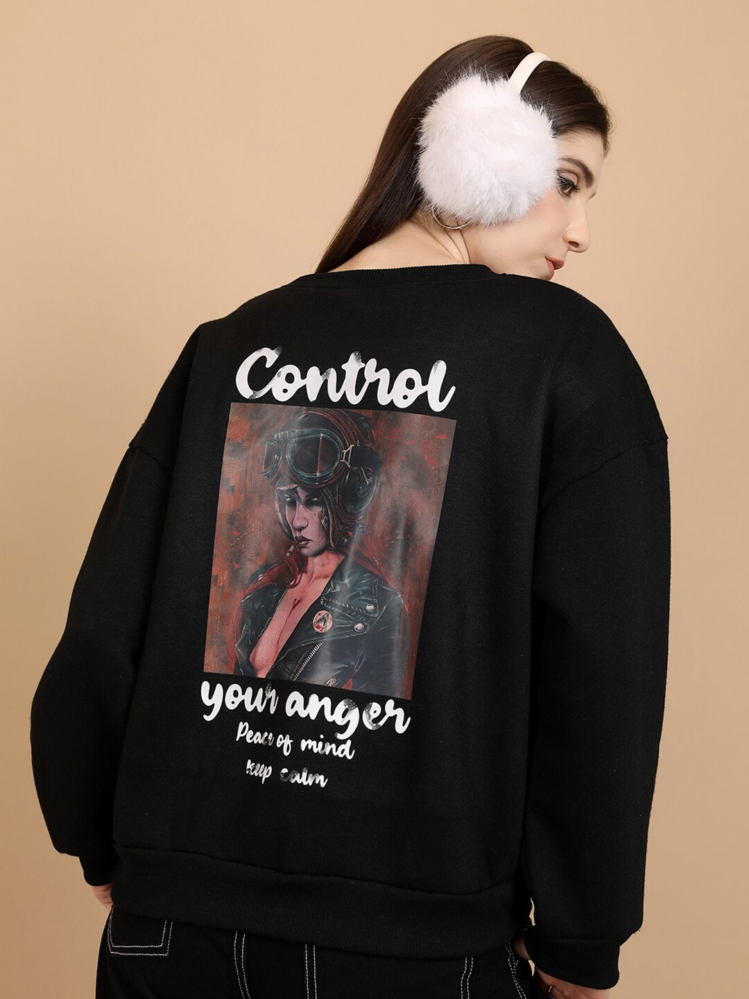 

Tokyo Talkies Black Graphic Printed Oversized Pullover
