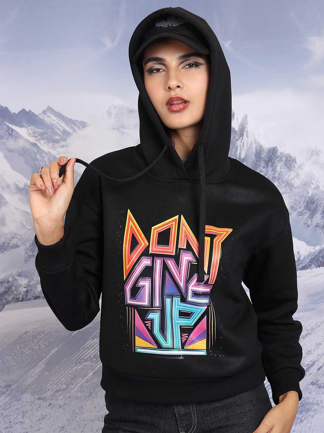 

Tokyo Talkies Black Typography Printed Relaxed Fit Hooded Sweatshirt