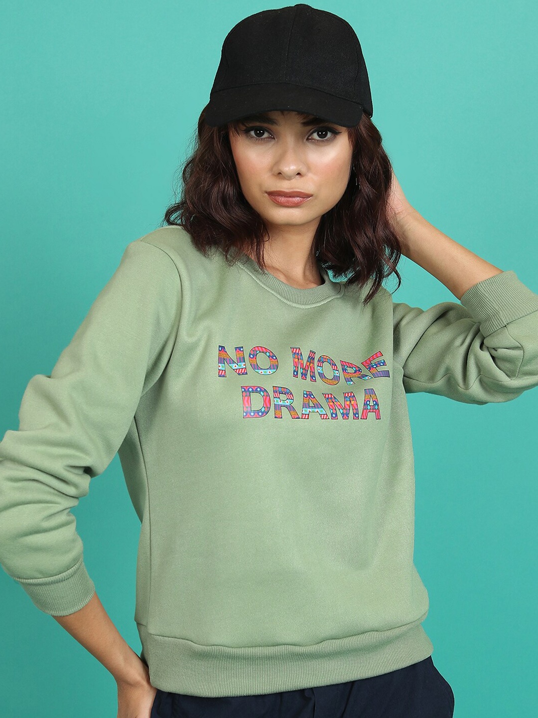 

Tokyo Talkies Green Typography Printed Pullover Sweatshirt