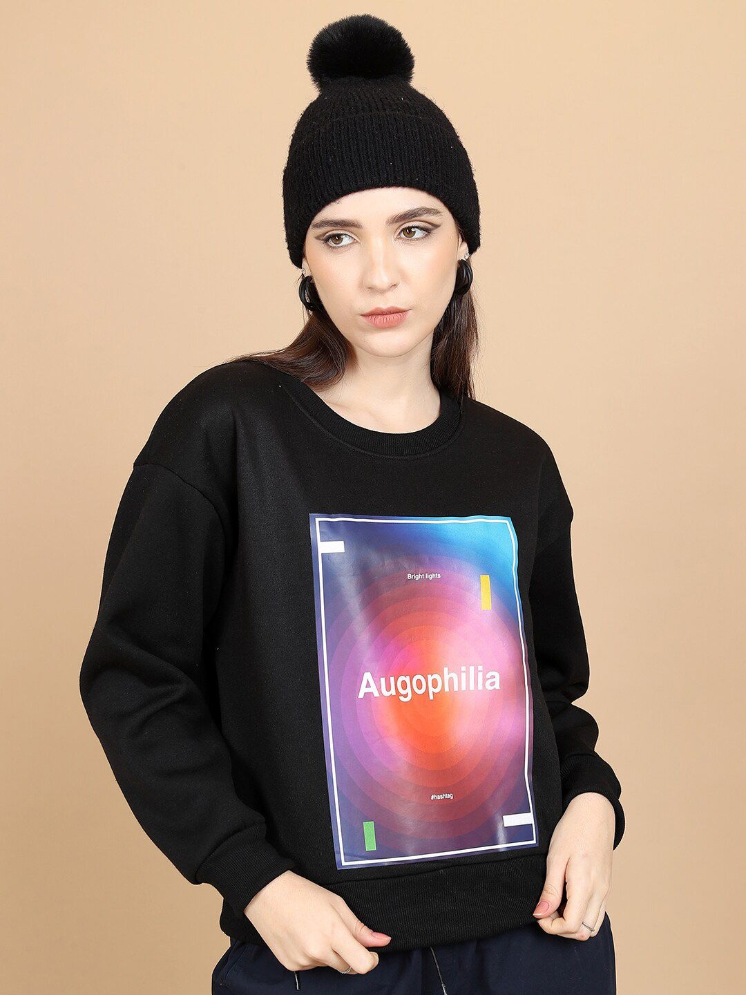 

Tokyo Talkies Black Typography Printed Round Neck Oversized Pullover Sweatshirt