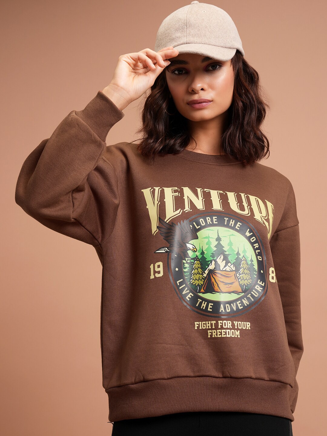 

Tokyo Talkies Brown Typography Printed Sweatshirt