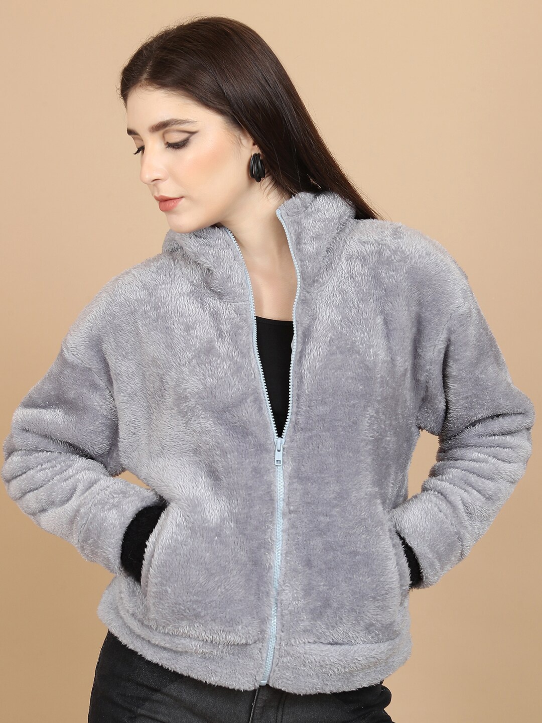 

Tokyo Talkies Grey Hooded Front-Open Sweatshirt
