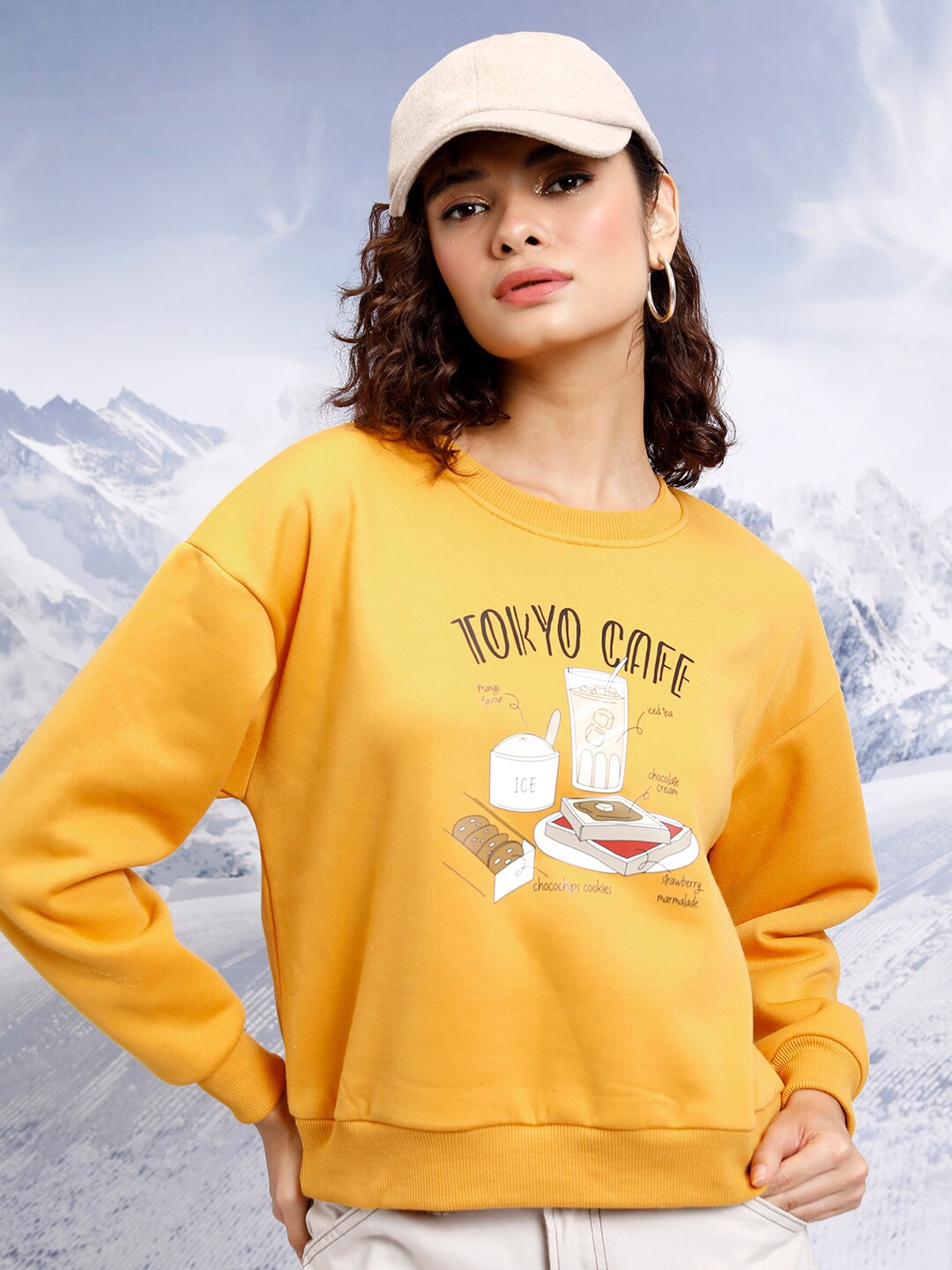

Tokyo Talkies Yellow Graphic Printed Pullover Sweatshirt
