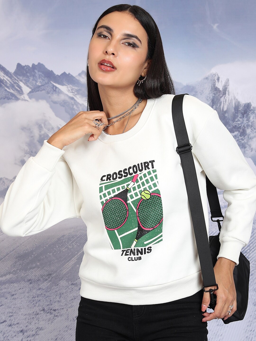 

Tokyo Talkies Off White Graphic Printed Pullover Sweatshirt