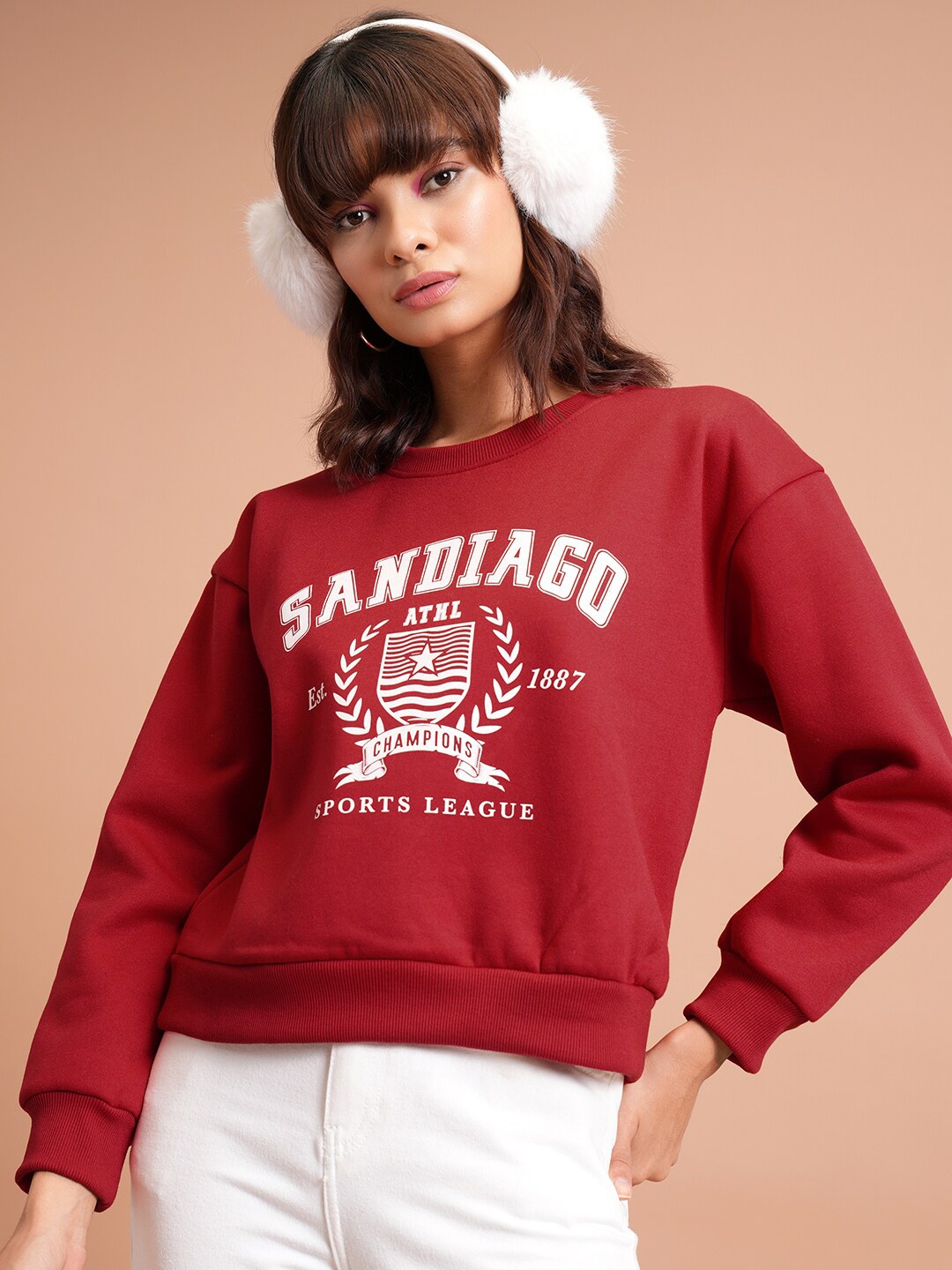 

Tokyo Talkies Red Printed Pullover Sweatshirt