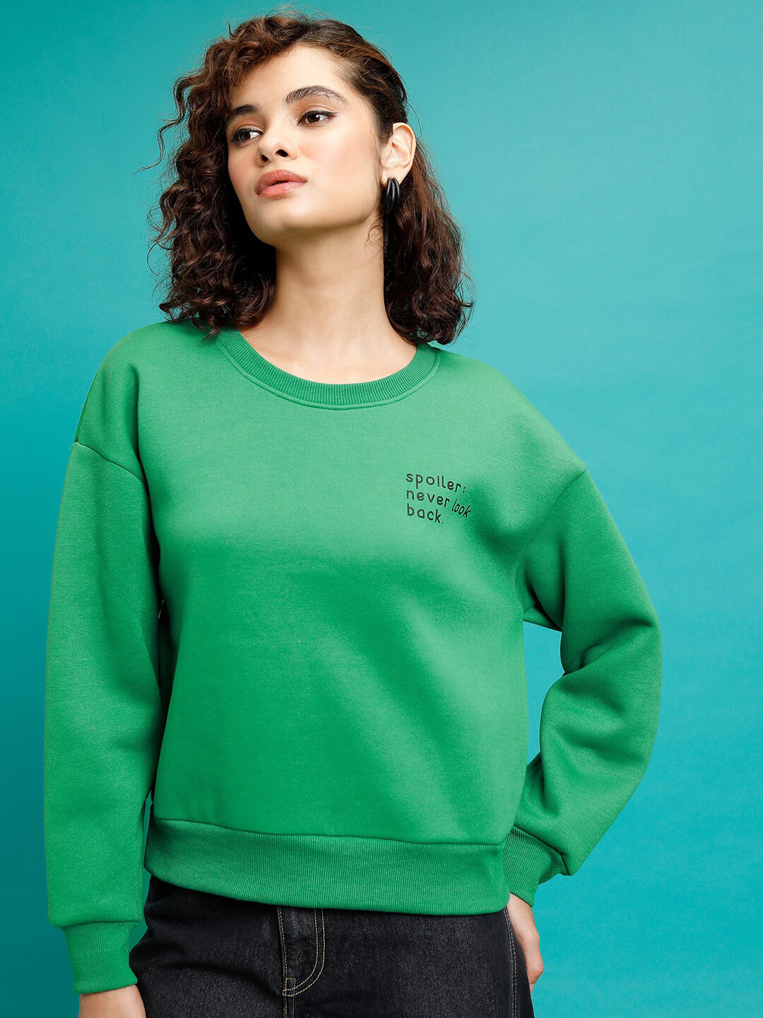 

Tokyo Talkies Green Printed Pullover Sweatshirt