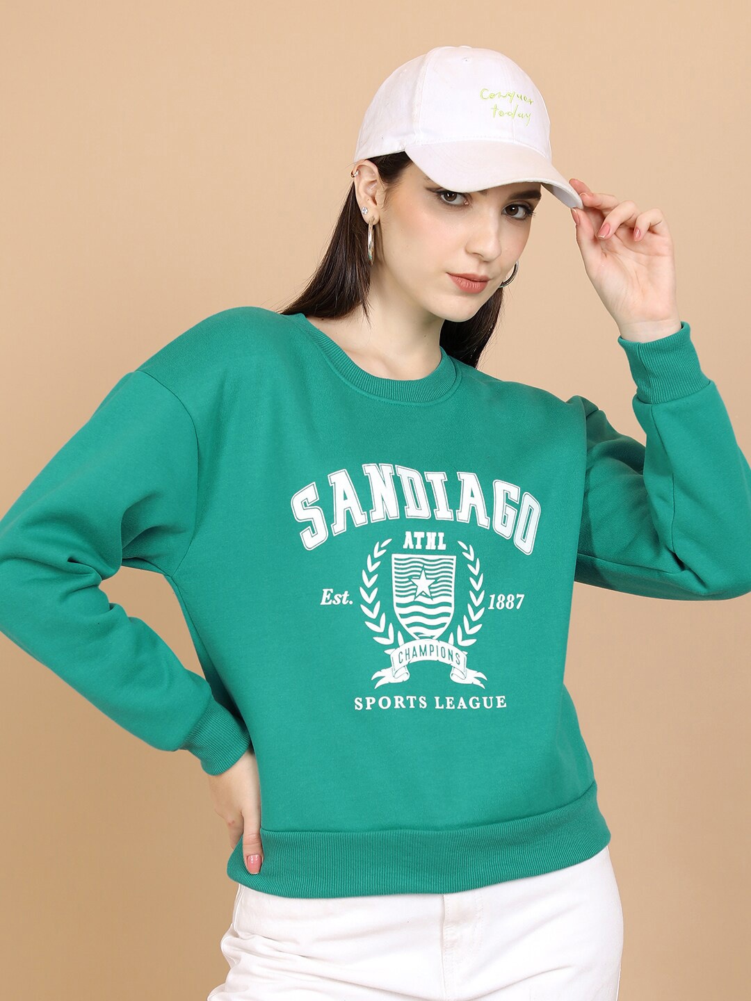 

Tokyo Talkies Teal Typography Printed Pullover Sweatshirt