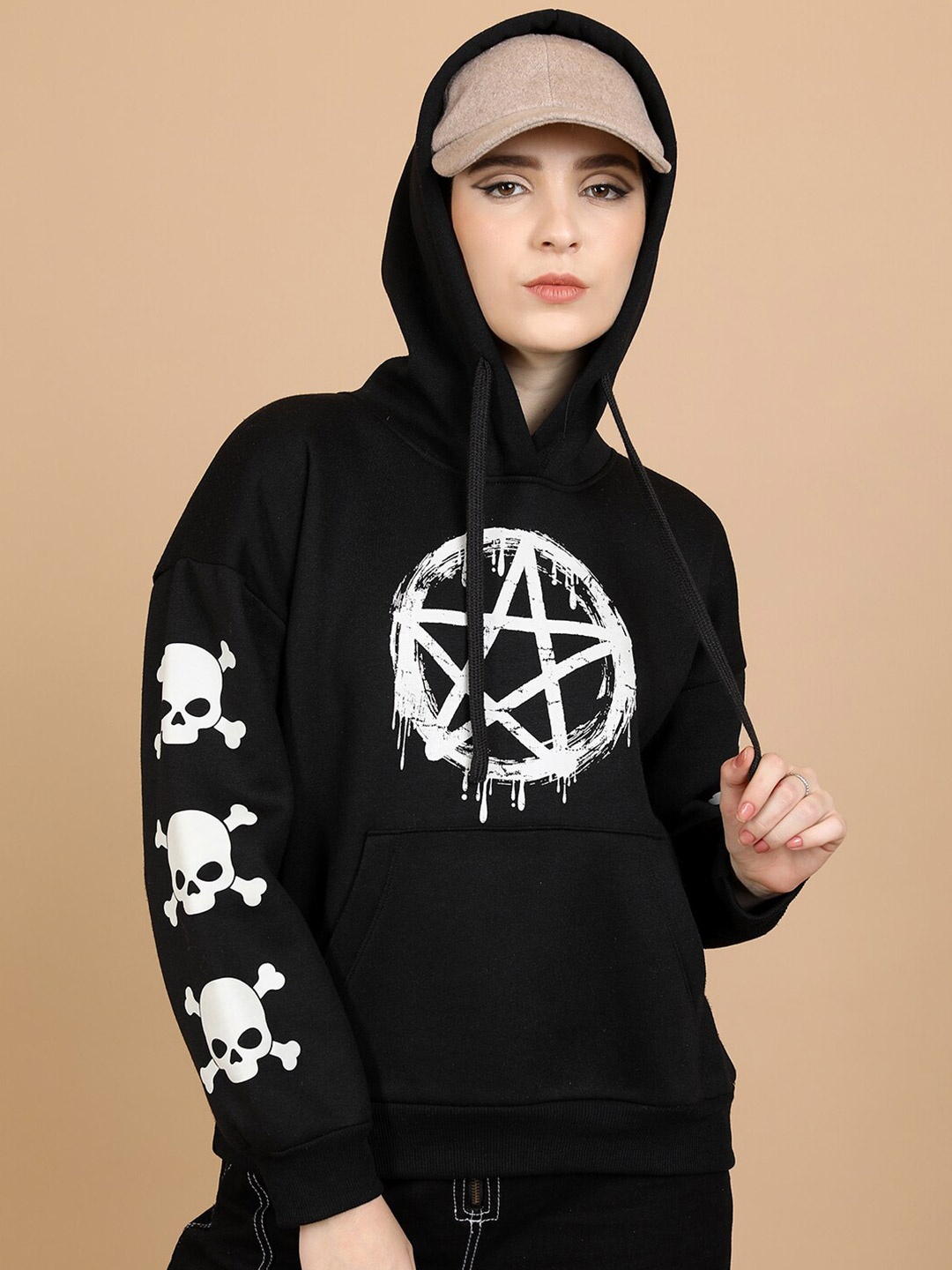 

Tokyo Talkies Geometric Printed Hooded Oversized Pullover Sweatshirt, Black