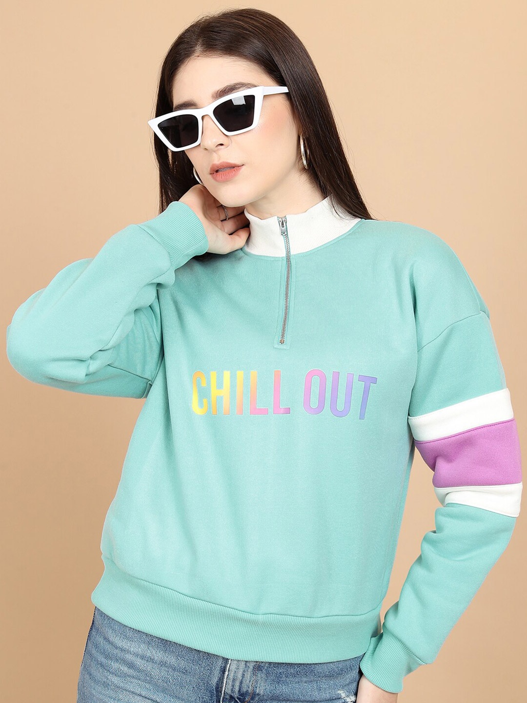 

Tokyo Talkies Blue Typography Printed Relaxed Fit Pullover Sweatshirt