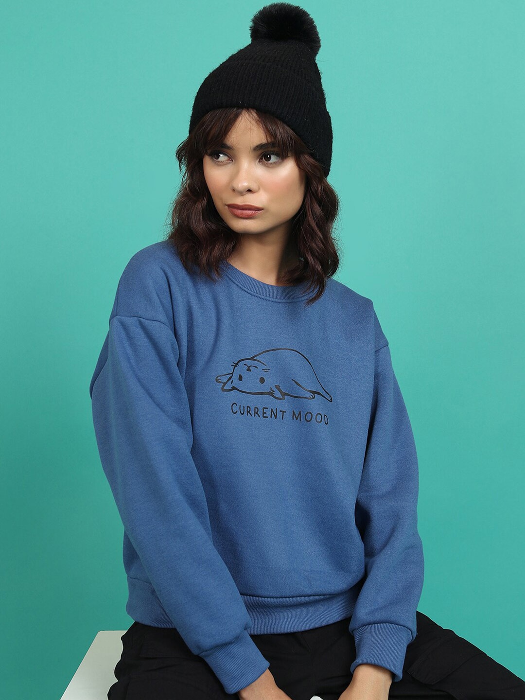 

Tokyo Talkies Blue Graphic Printed Relaxed Fit Sweatshirt