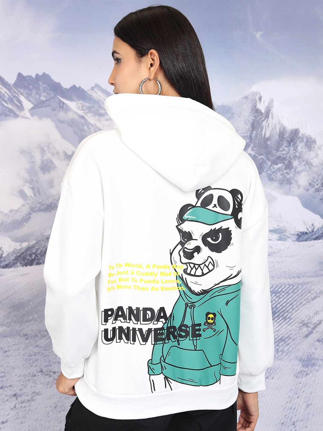 

Tokyo Talkies White Graphic Printed Hooded Long Sleeves Pullover