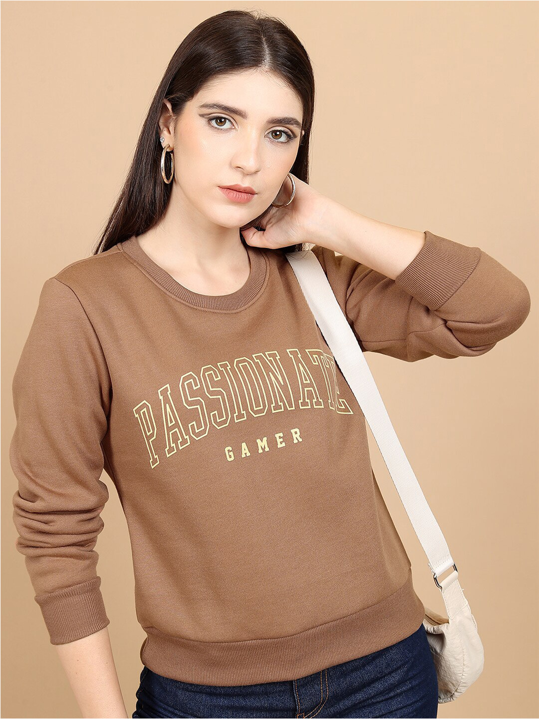 

Tokyo Talkies Brown Typography Printed Pullover