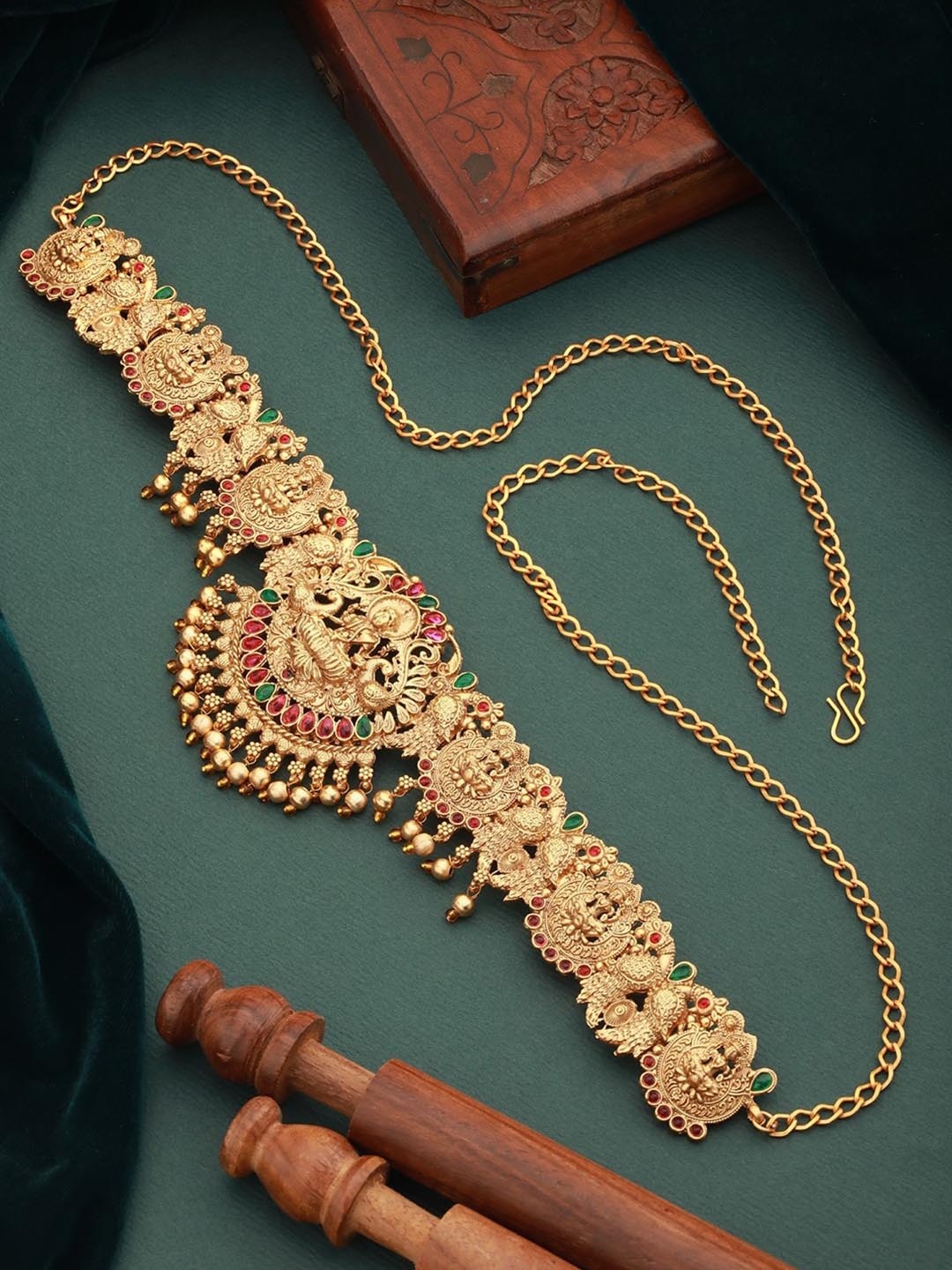 

Saraf RS Jewellery Gold-Plated CZ-Studded Beaded Kamarbandh