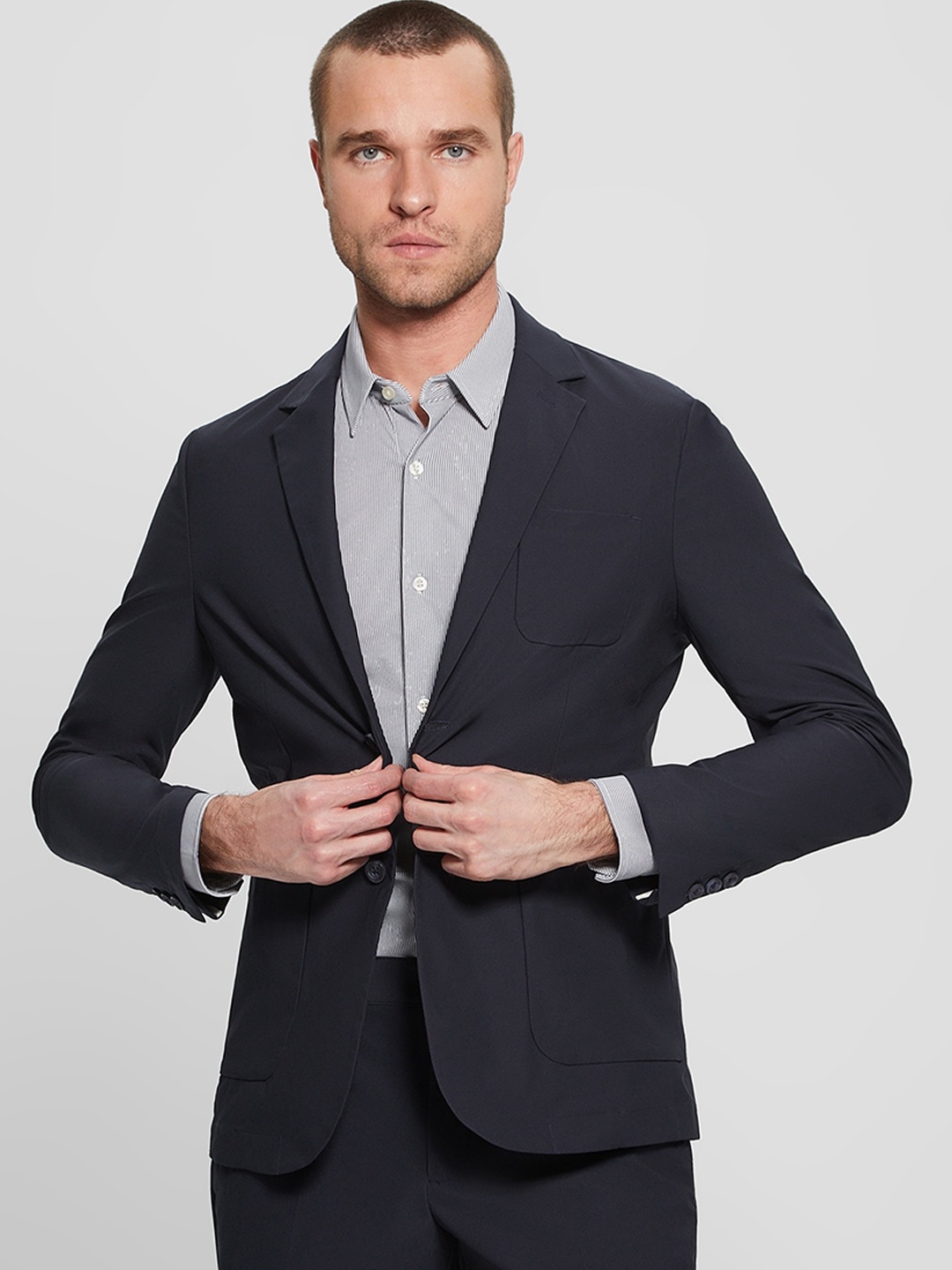 

GUESS Single-Breasted Formal Blazer, Blue