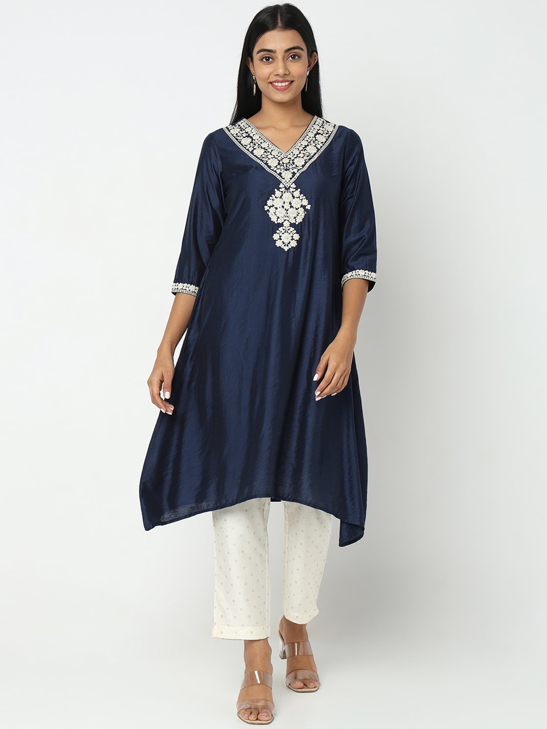 

Ethnicity Ethnic Motifs Yoke Design Kurta, Navy blue