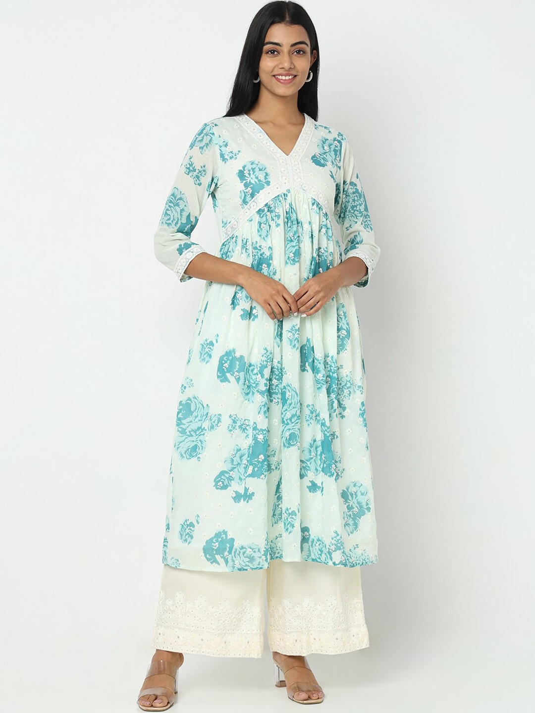 

Ethnicity Floral Printed Thread Work Empire Kurta, Blue