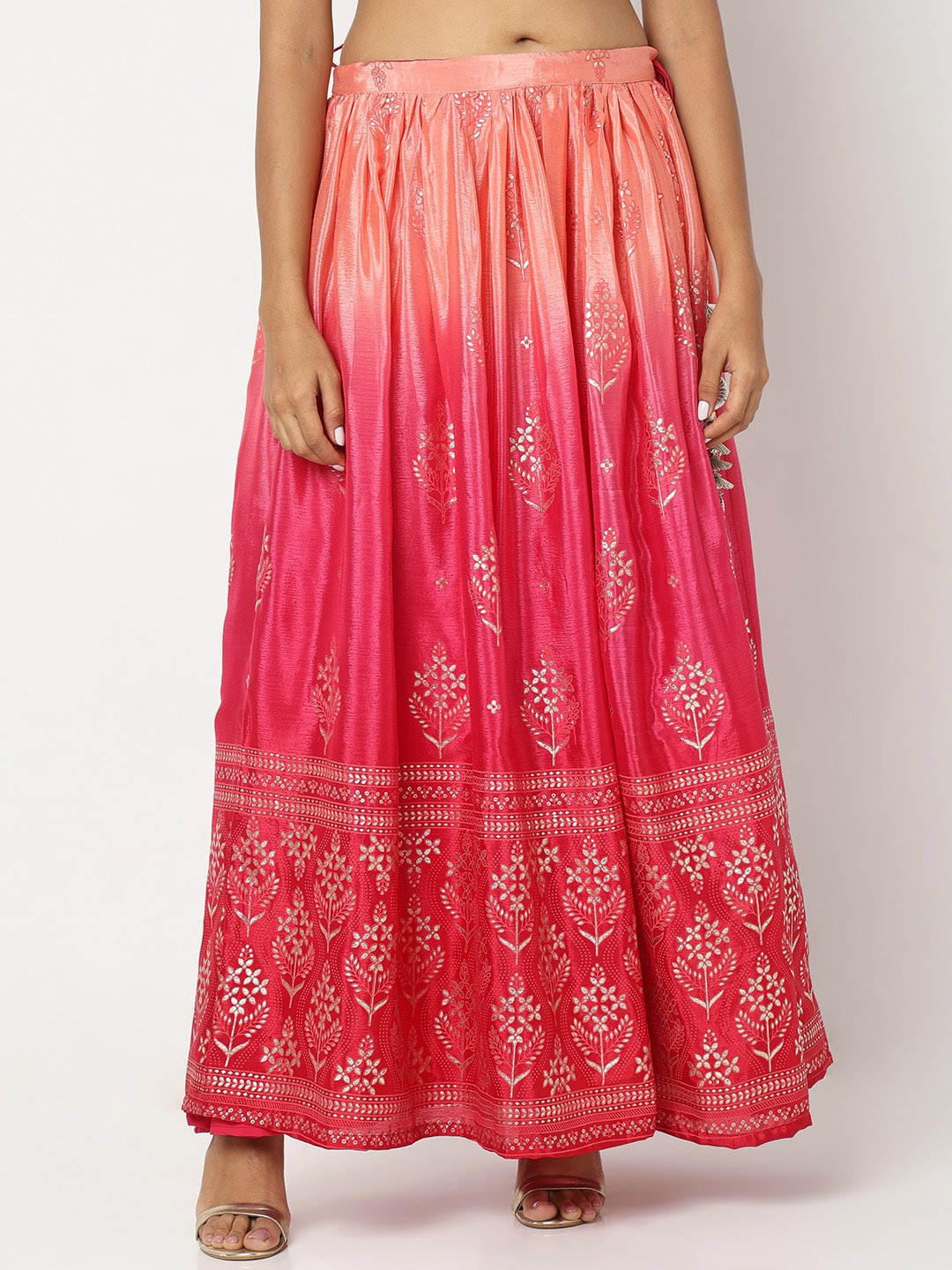 

Ethnicity Embellished Mid-Rise Flared Maxi Skirts, Pink