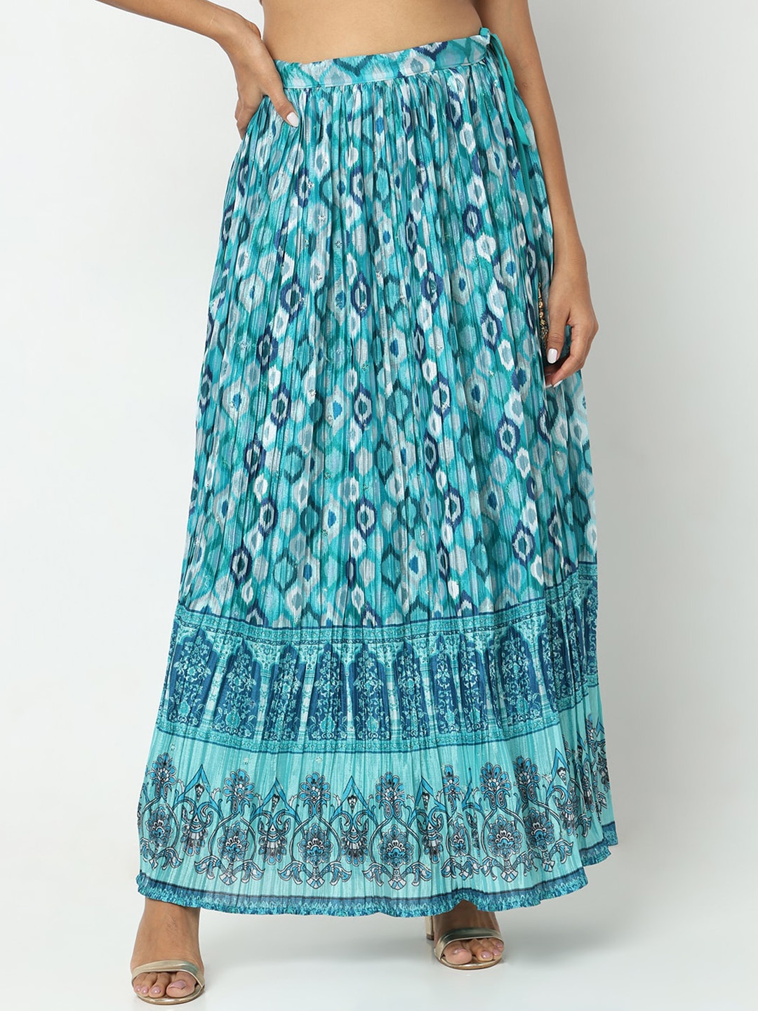 

Ethnicity Ethnic Motifs Printed Mid-Rise Flared Maxi Skirts, Green