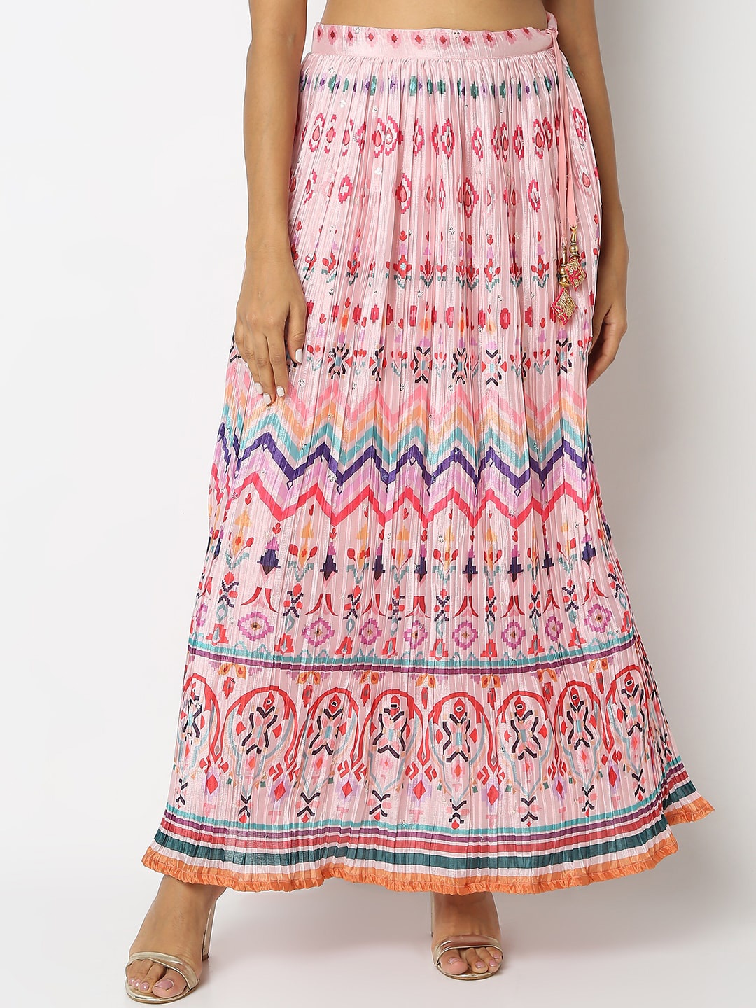

Ethnicity Ethnic Motifs Printed Flared Maxi Skirt, Peach
