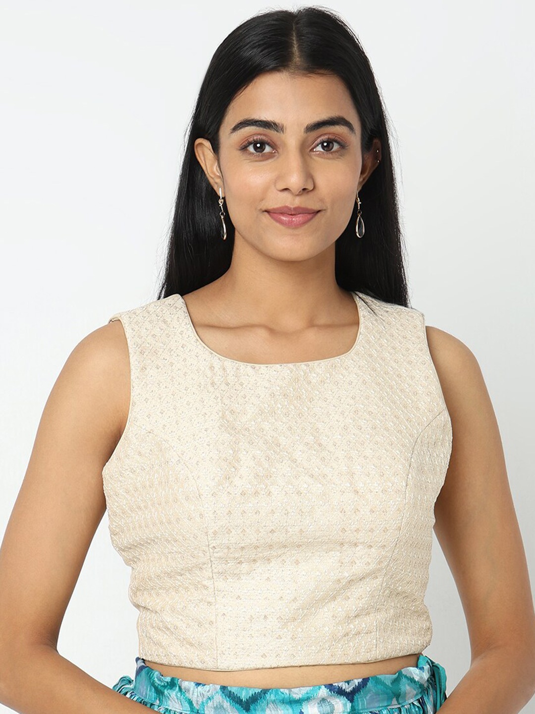 

Ethnicity Slim fit Ethnic Motifs Embroidered Top, Cream