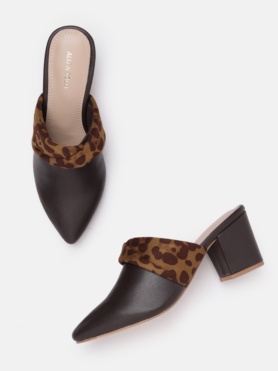 

Allen Solly Animal Print Detail Block Heel Mules, Brown