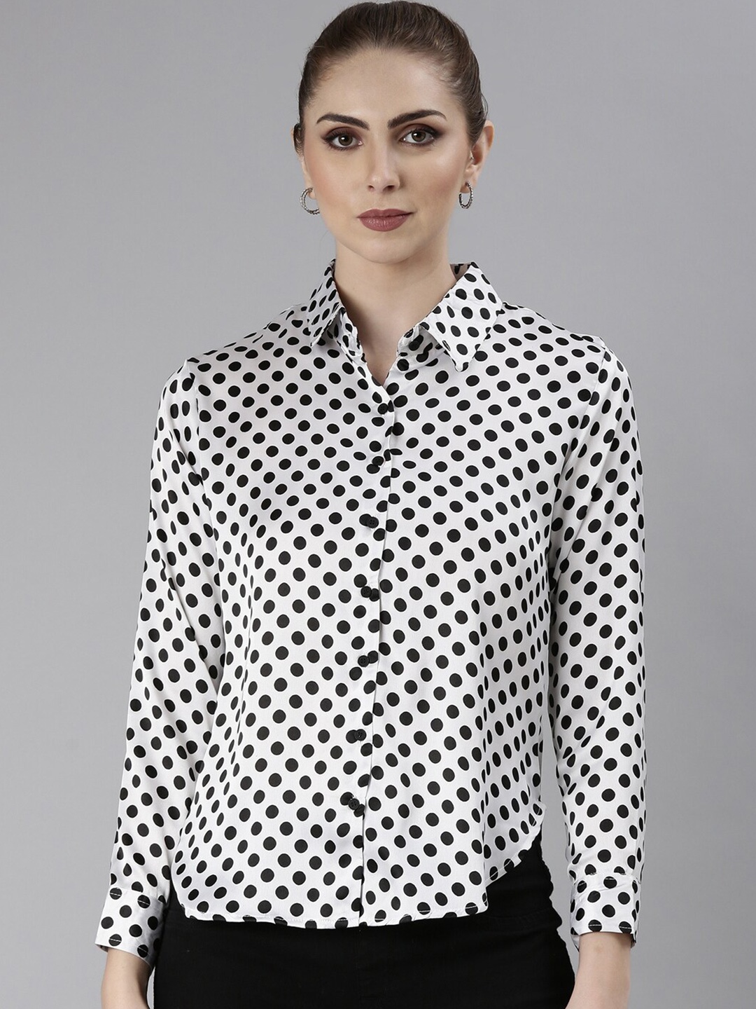 

SHOWOFF Standard Slim Fit Polka Dots Printed Satin Casual Shirt, White