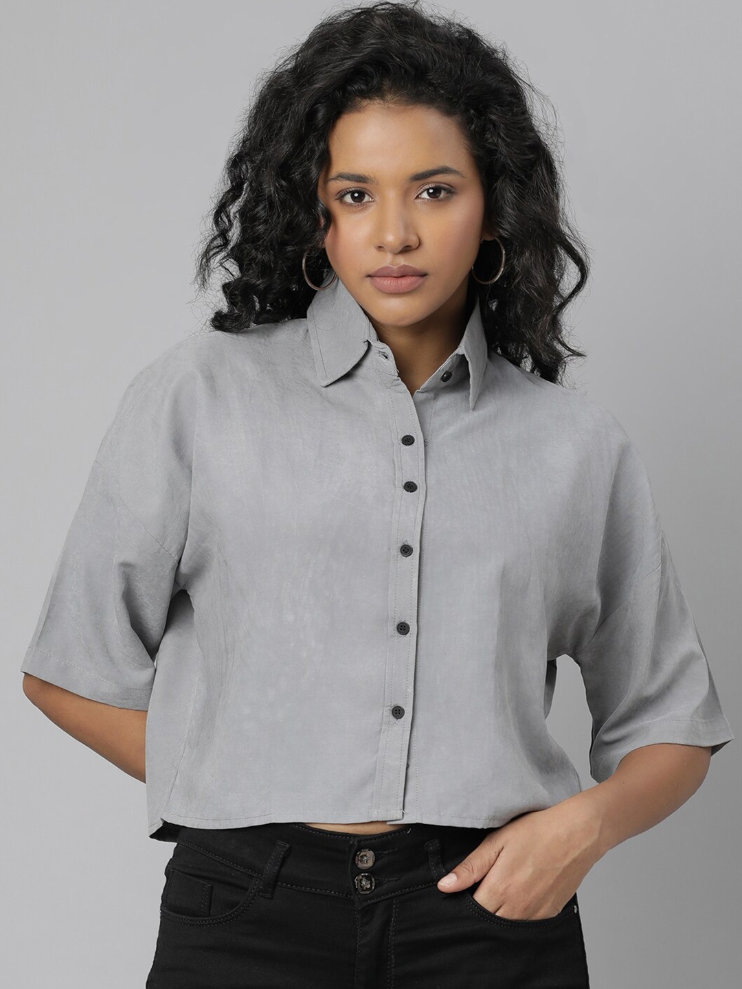 

SHOWOFF Standard Boxy Wrinkle Free Cotton Casual Shirt, Grey