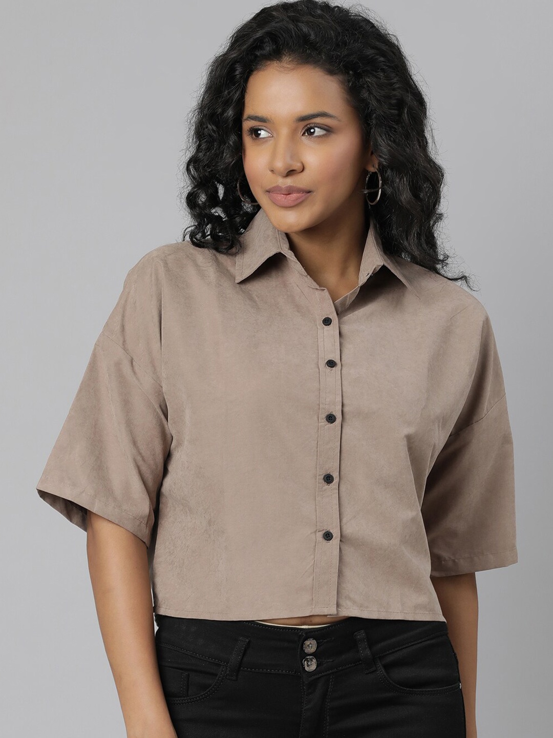 

SHOWOFF Standard Boxy Wrinkle Free Cotton Casual Shirt, Beige