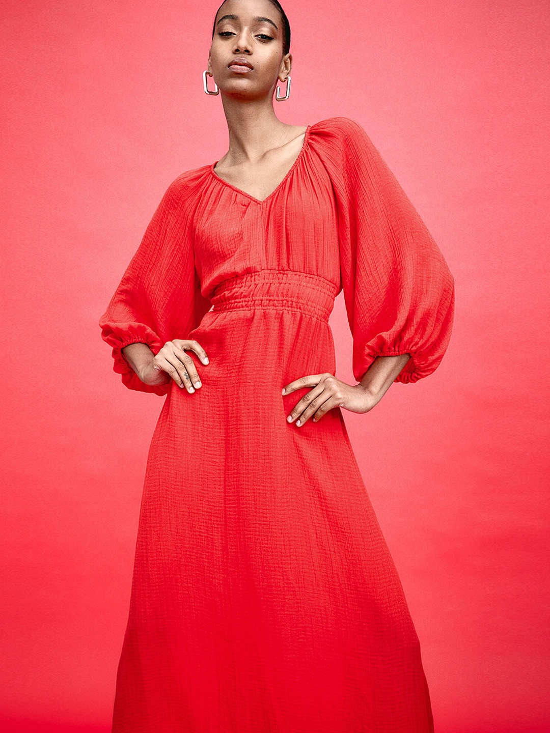 

H&M Balloon-Sleeved Dress, Red