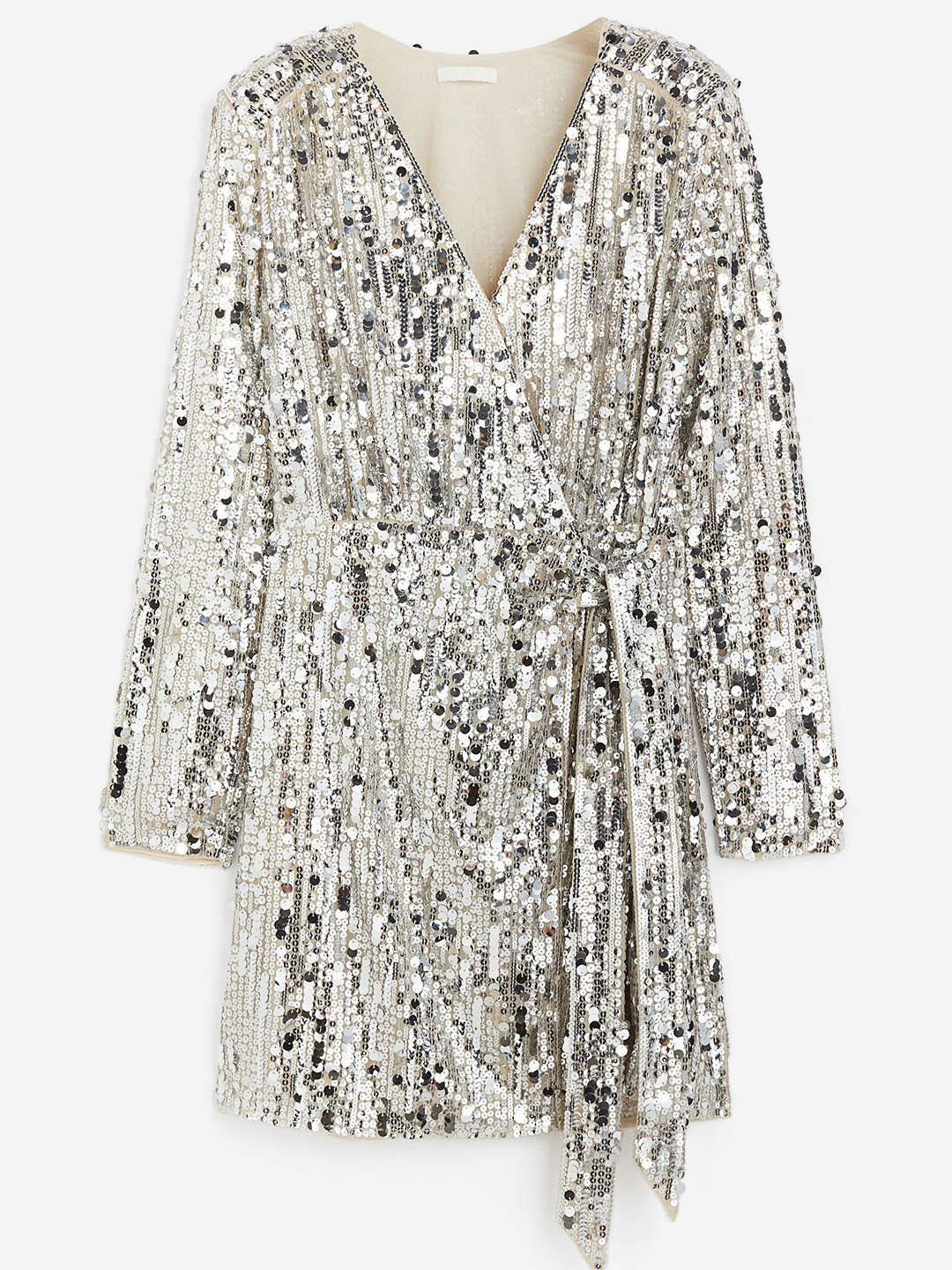 

H&M Women Sequined Wrap Dress, Beige