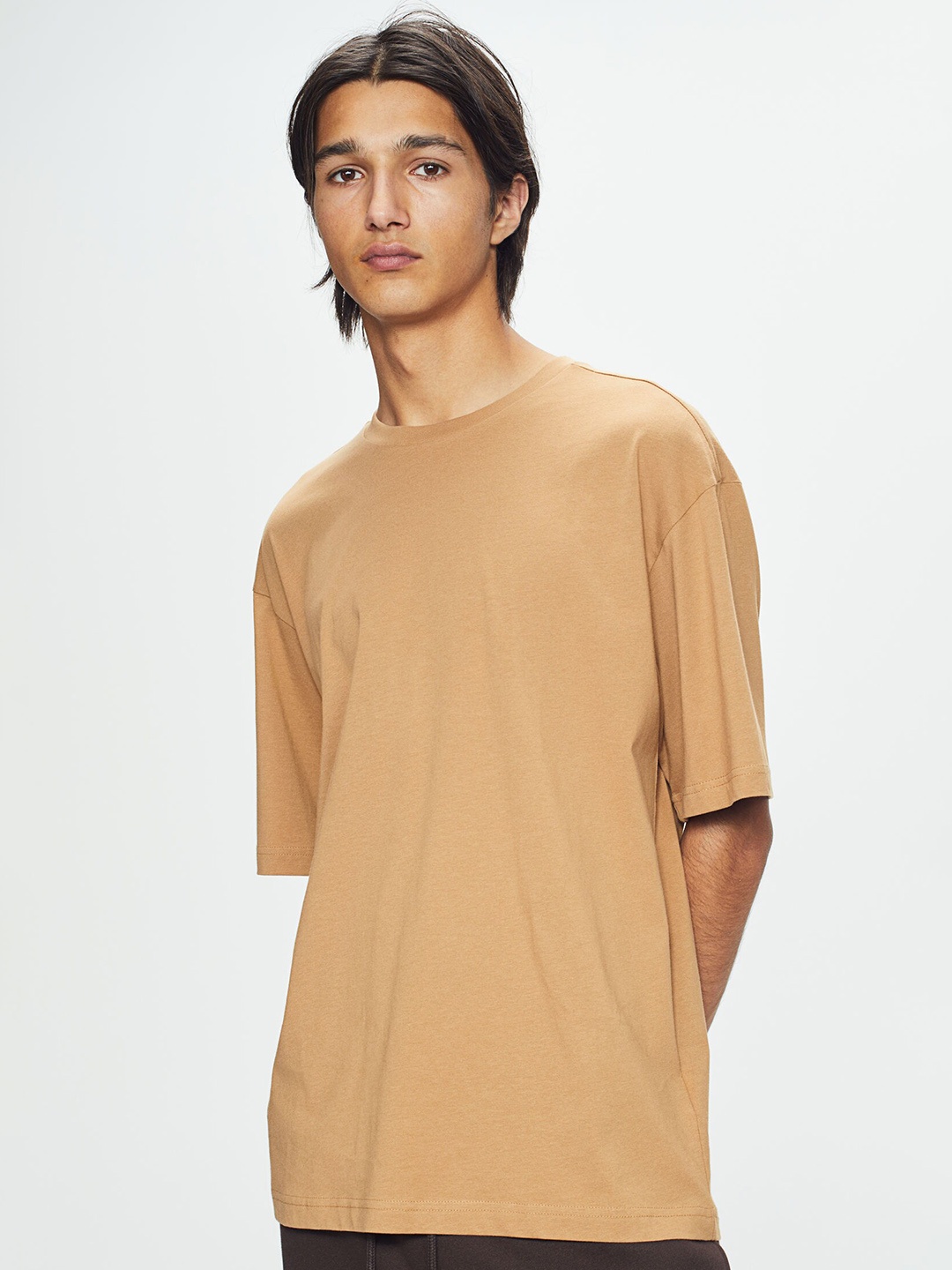 

H&M Pure Cotton Loose Fit T-Shirt, Beige