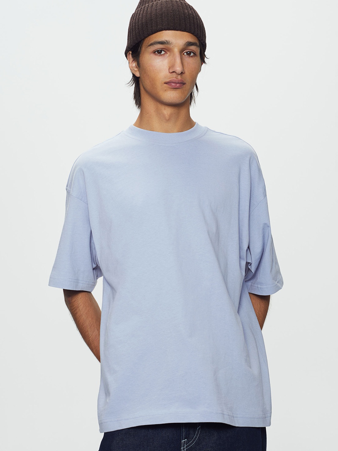 

H&M Pure Cotton Oversized Fit T-Shirt, Blue
