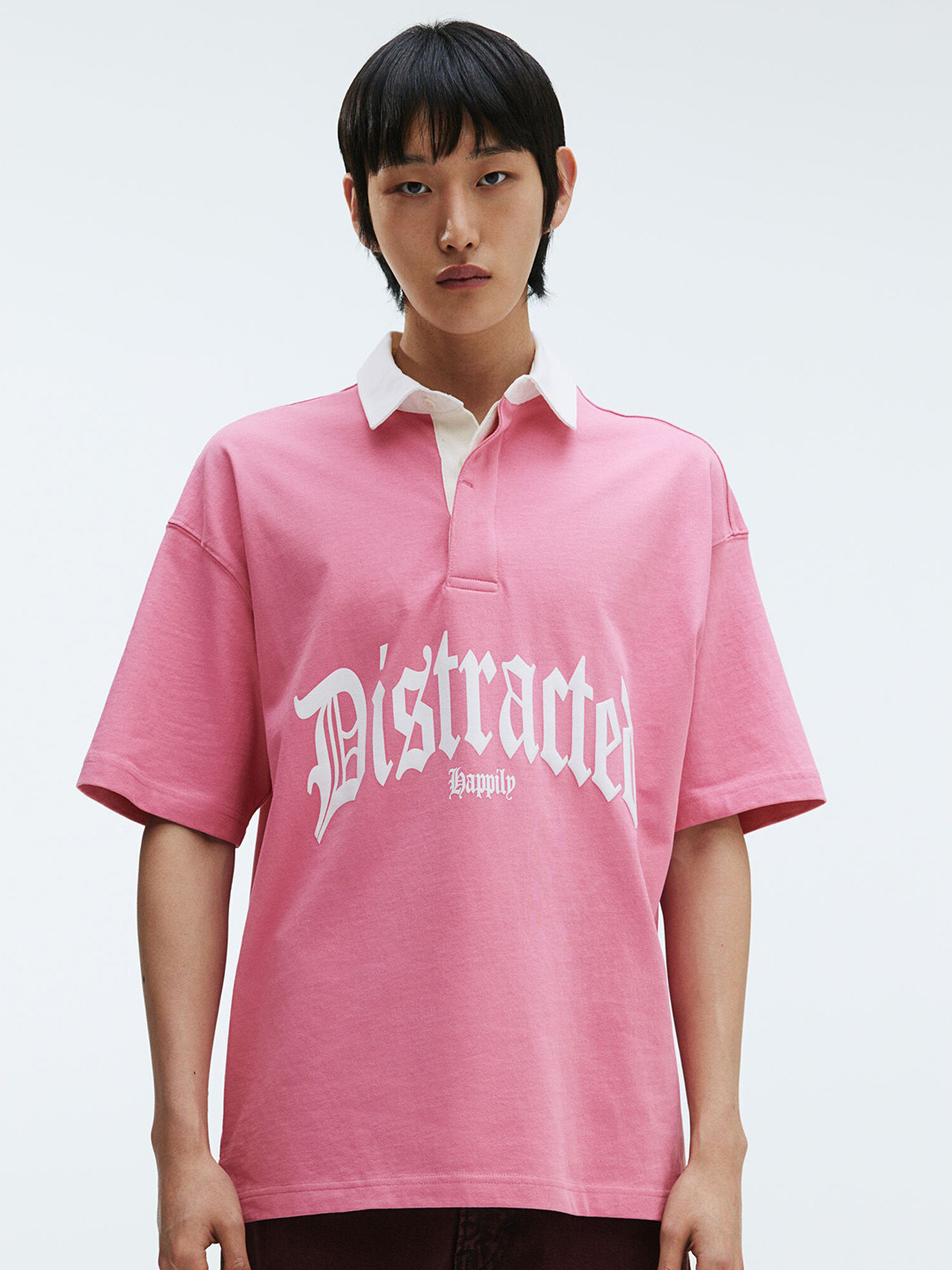 

H&M Pure Cotton Oversized Fit Polo Shirt, Pink