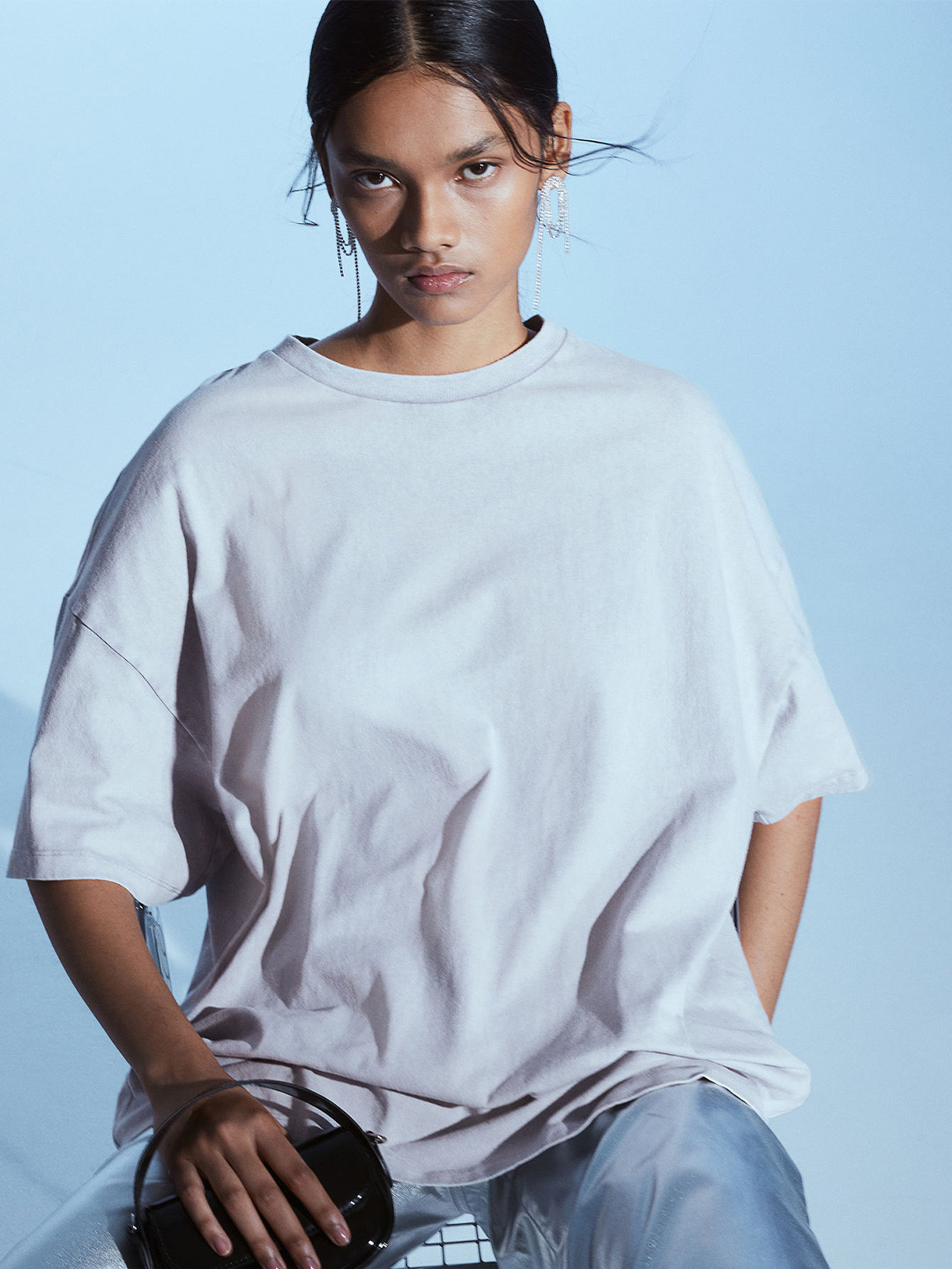 

H&M Pure Cotton Oversized Washed-Look T-shirt, Grey